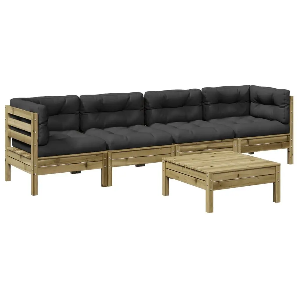 5 Piece Garden Sofa Set for Backyard Terrace Patio Solid Pinewood with Cushions