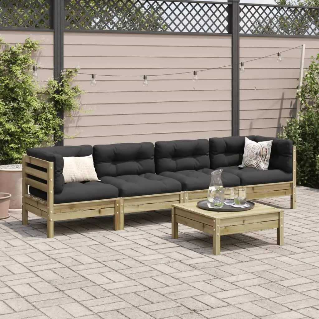 5 Piece Garden Sofa Set for Backyard Terrace Patio Solid Pinewood with Cushions