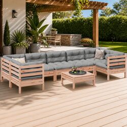 8 Piece Patio Sofa Set with Cushions and Wood Frame