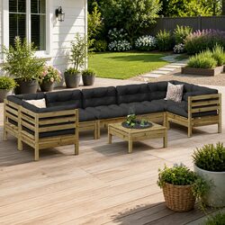 8 Piece Garden Sofa Set: Solid Pinewood & Cushions Included