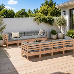9 Piece Modular Garden Sofa Set - Solid Wood and Cushions