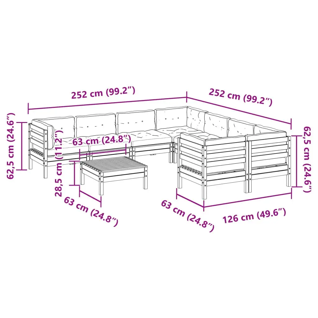 Garden Sofa Set 9 Piece Outdoor Furniture Brown Cushions Modular Patio Seating