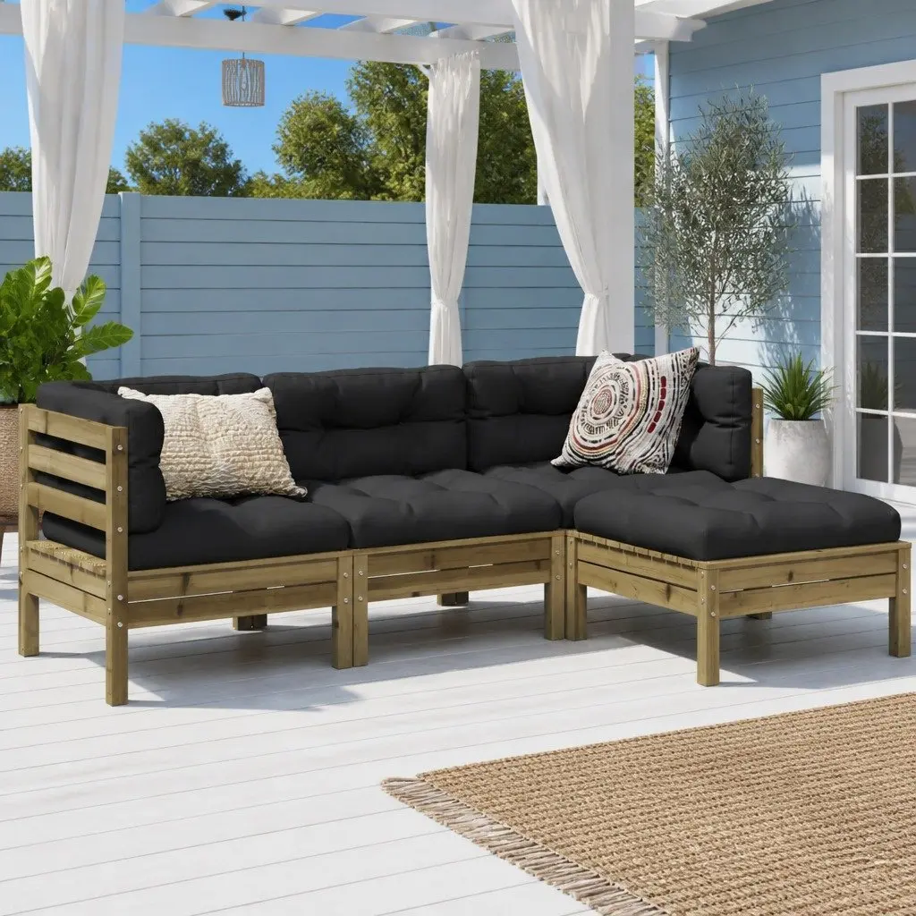 Garden Sofa Set Outdoor Furniture Patio Lounge 4 Piece Brown