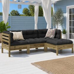 4 Piece Modular Garden Sofa Set with Cushions – Brown