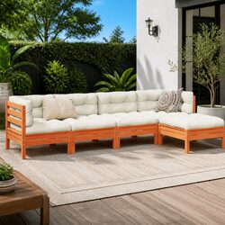 5 Piece Garden Sofa Set Outdoor Furniture Patio Lounge Cushions Brown Solid Wood
