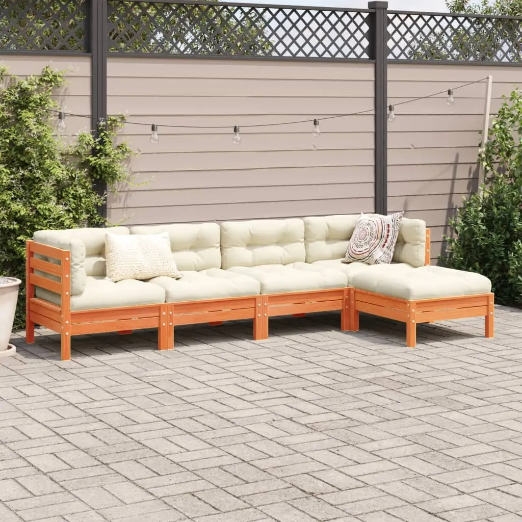 5 Piece Garden Sofa Set Outdoor Furniture Patio Lounge Cushions Brown Solid Wood