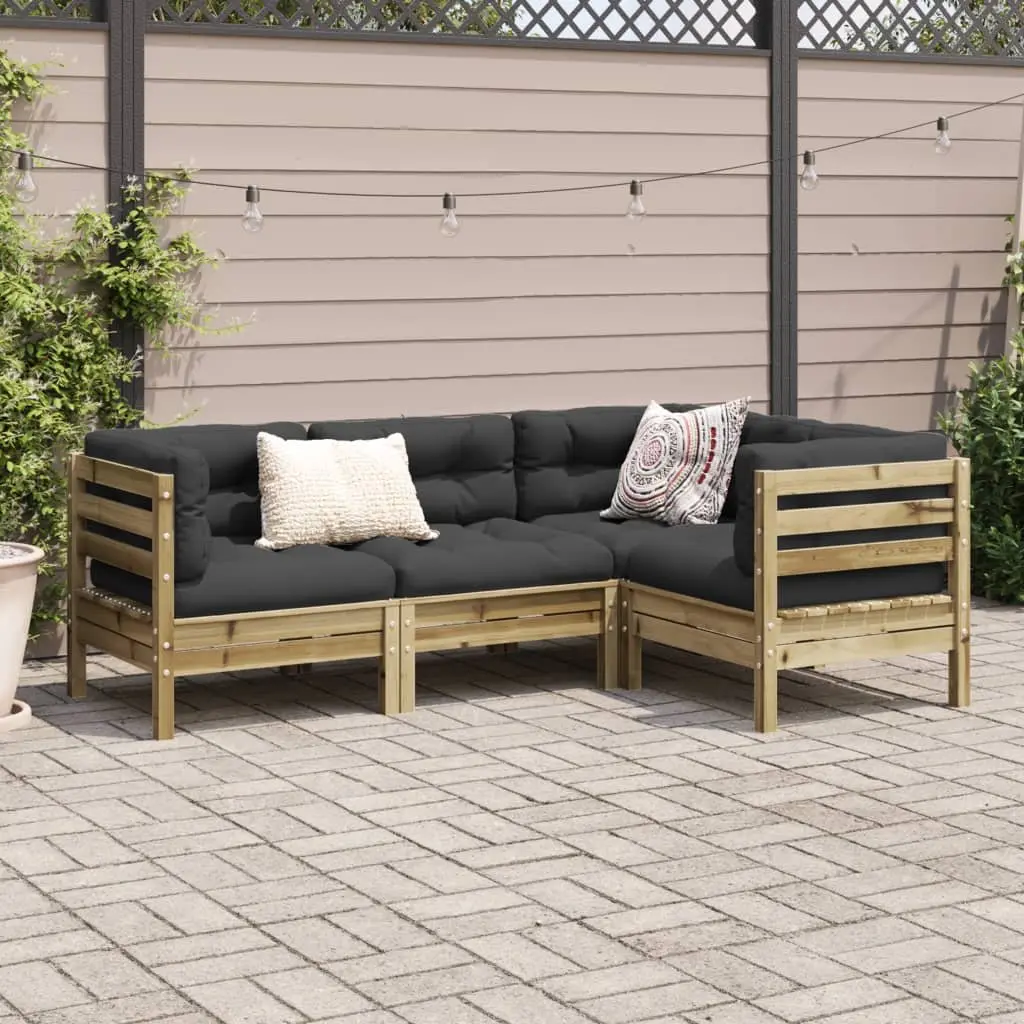Garden Sofa Set Outdoor Use 4 Piece Brown Cushions Impregnated Pinewood