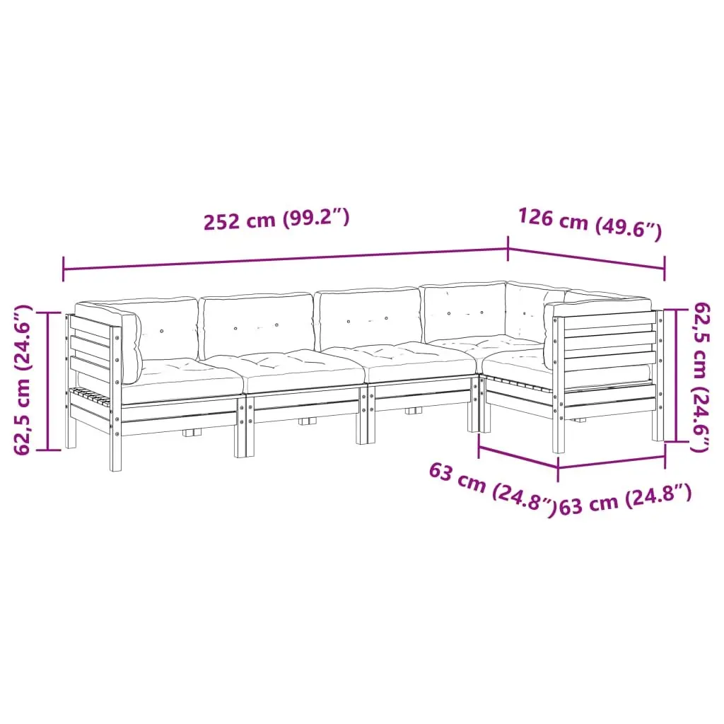 5 Piece Garden Sofa Set Outdoor Furniture Solid Wood Brown