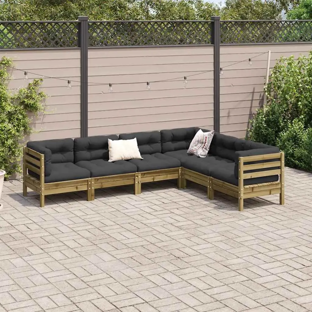 Garden Sofa Set 6 Piece Outdoor Furniture Brown Cushions Modular Patio Sectional