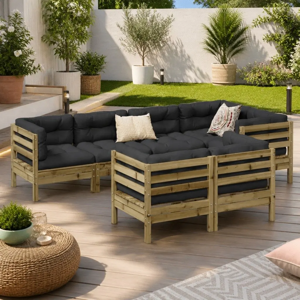 7 Piece Garden Sofa Set Outdoor Furniture Brown Patio Sectional