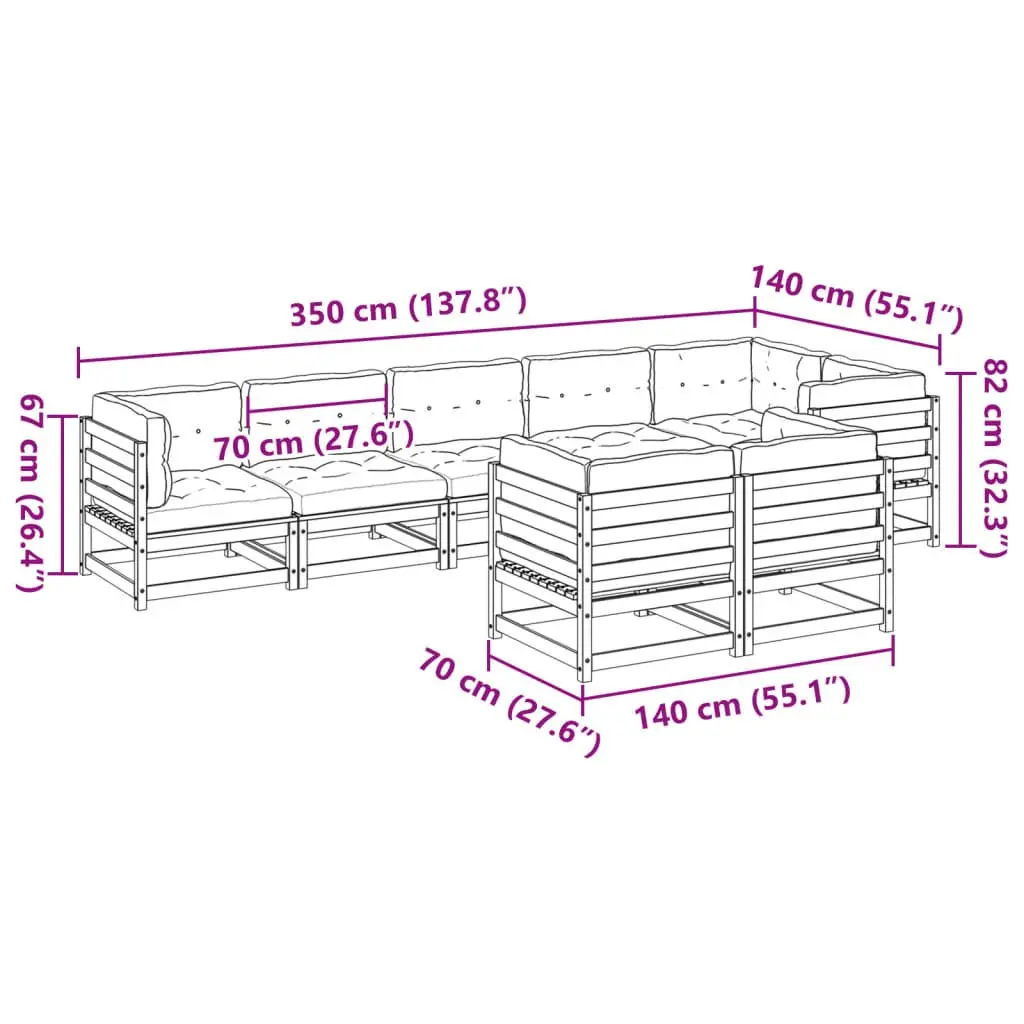 Garden Sofa Set 8 Piece Outdoor Furniture Modular Patio Seating with Cushions