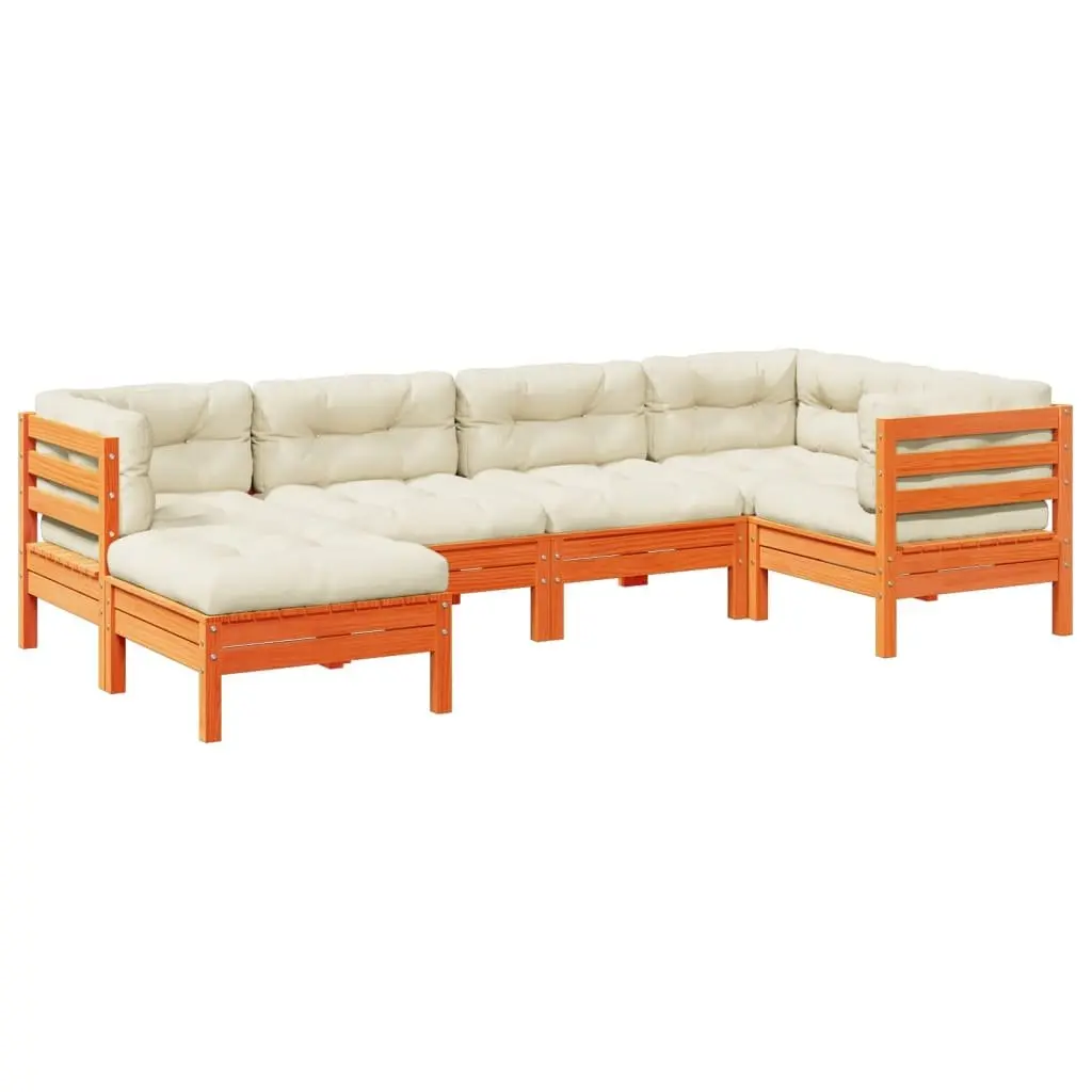 Garden Sofa Set 6 Piece Outdoor Use Brown Solid Pine with Cushions