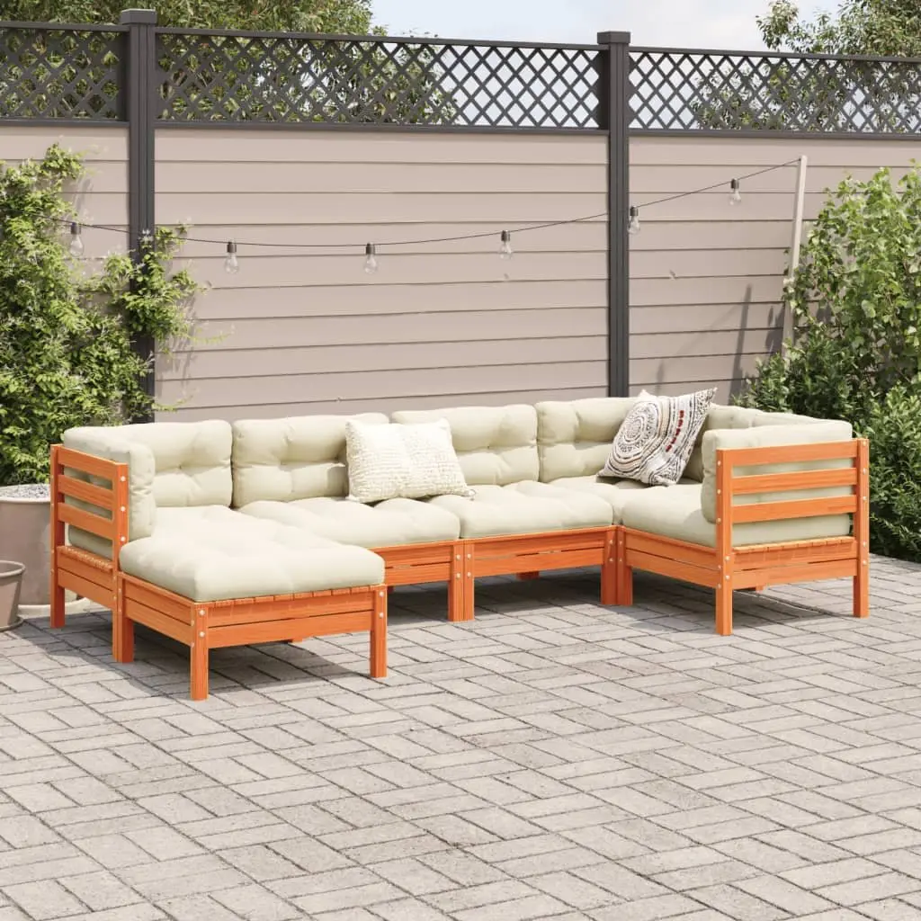 Garden Sofa Set 6 Piece Outdoor Use Brown Solid Pine with Cushions