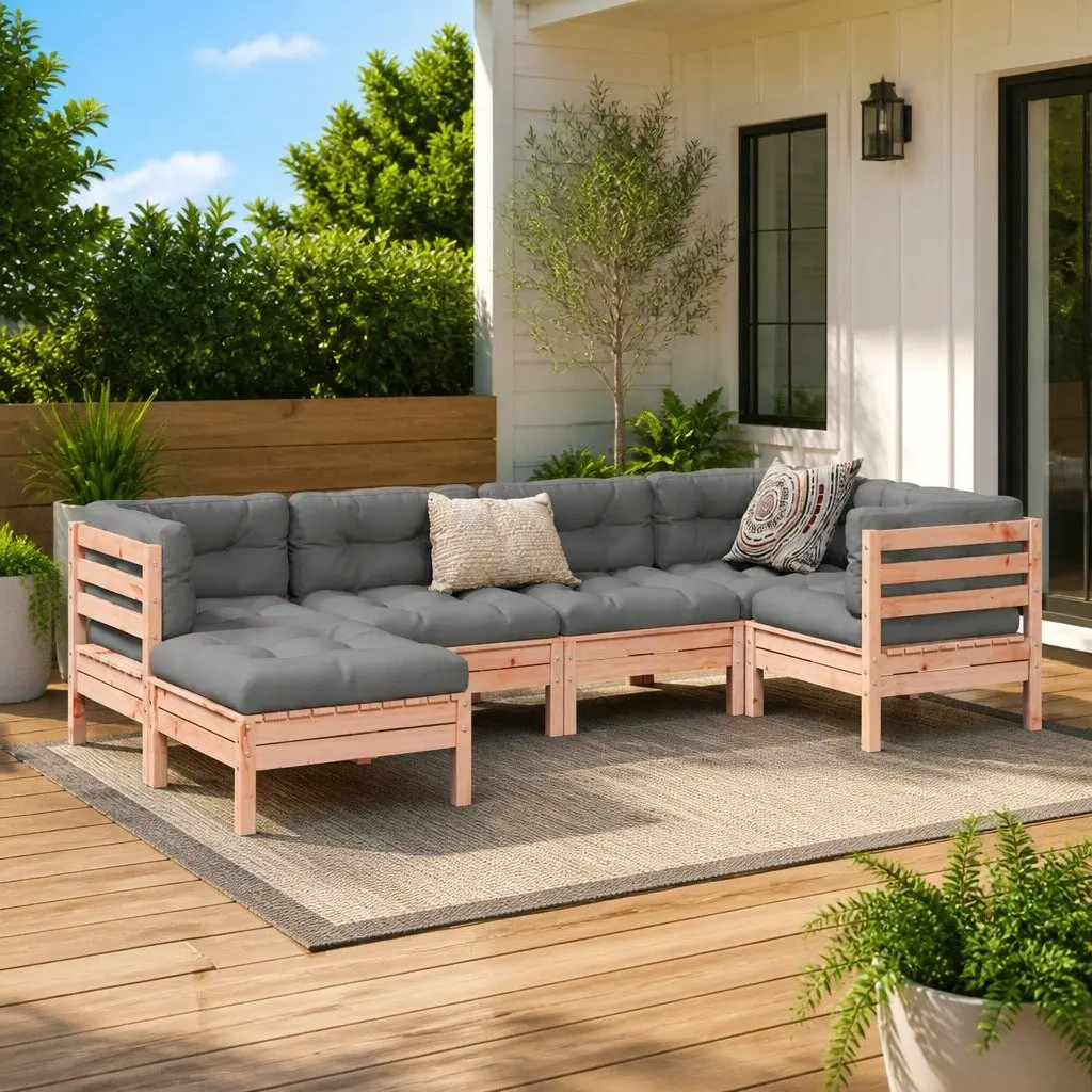 6 Piece Garden Sofa Set with Cushions Outdoor Patio Furniture Brown