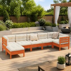 7 Piece Garden Sofa Set Outdoor Patio Furniture with Cushions Brown Wood