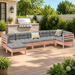 7 Piece Garden Sofa Set with Cushions Outdoor Patio Furniture Solid Wood Brown