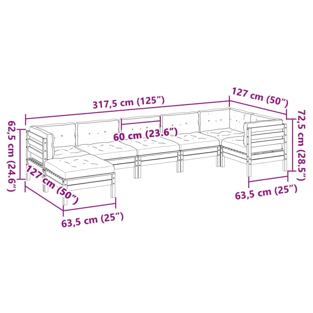 7 Piece Garden Sofa Set with Cushions Outdoor Patio Furniture Solid Wood Brown
