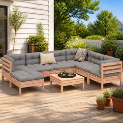 Solid Wood 8-Piece Patio Sofa Set with Cushions