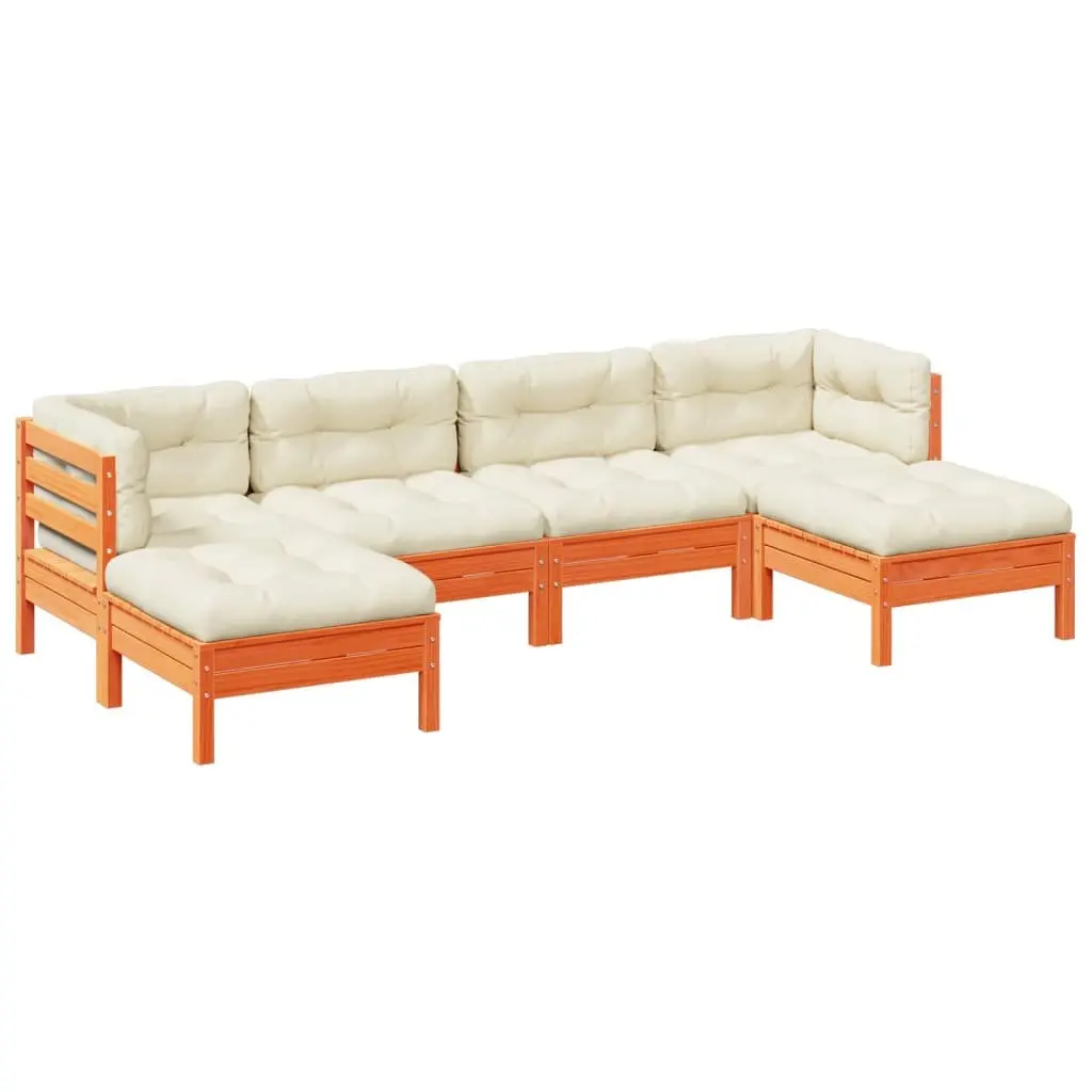 Garden Sofa Set Outdoor Furniture 6 Piece Brown Cushions Solid Wood Patio