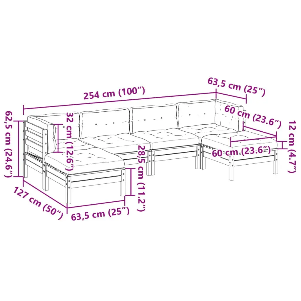 Garden Sofa Set Outdoor Furniture 6 Piece Brown Cushions Solid Wood Patio