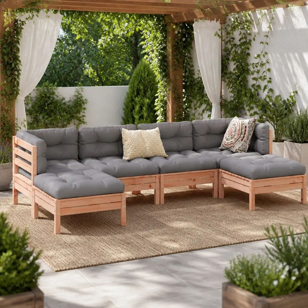 Garden Sofa Set 6 Piece Outdoor Furniture with Cushions Modular Wood Patio