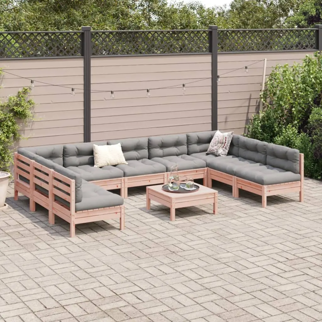 Outdoor Garden Sofa Set 10 Piece Modular Patio Furniture with Cushions Wood