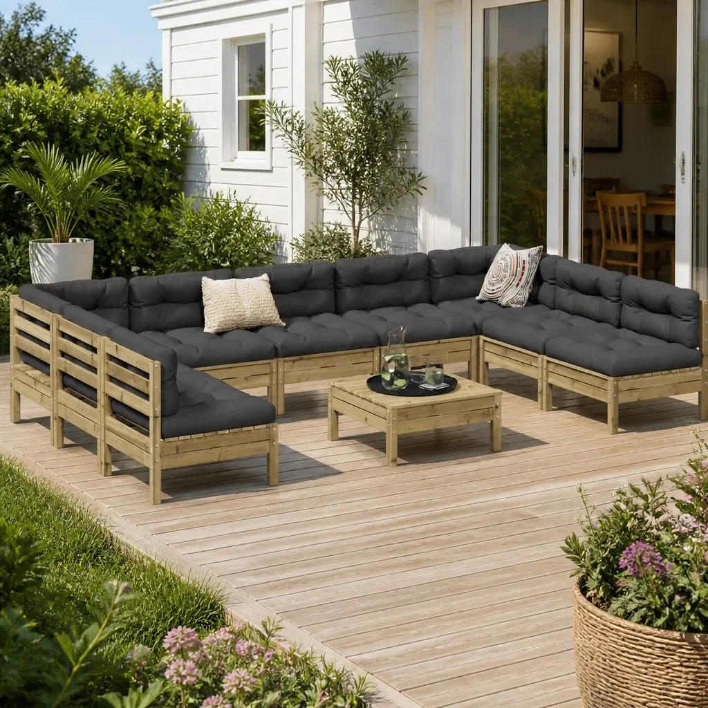 Garden Sofa Set Outdoor Furniture 10 Piece Brown Cushions Patio Seating