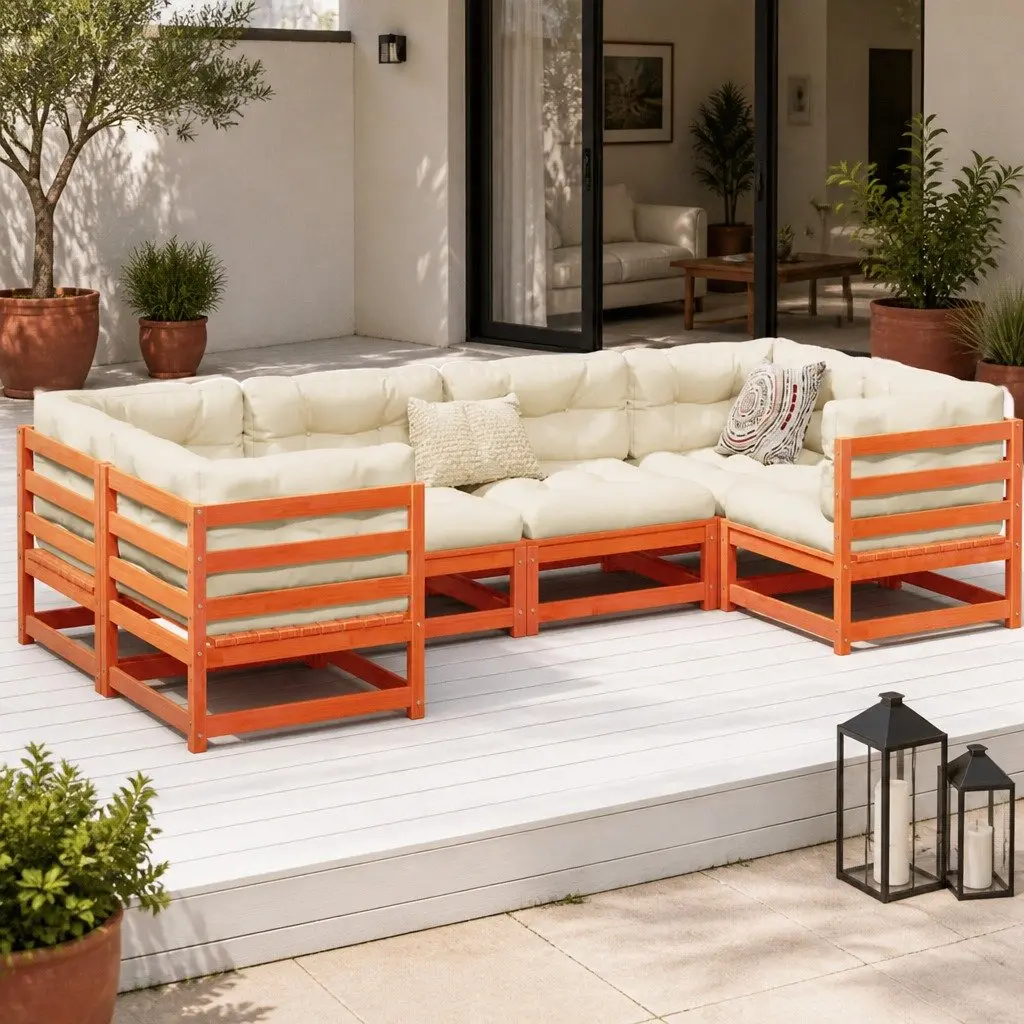 6-Piece Brown Outdoor Sofa Set with Cushions