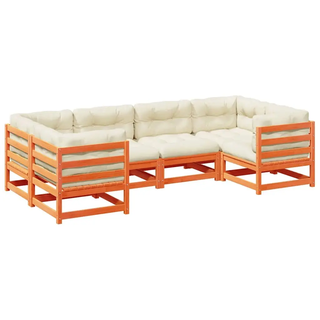 6-Piece Brown Outdoor Sofa Set with Cushions