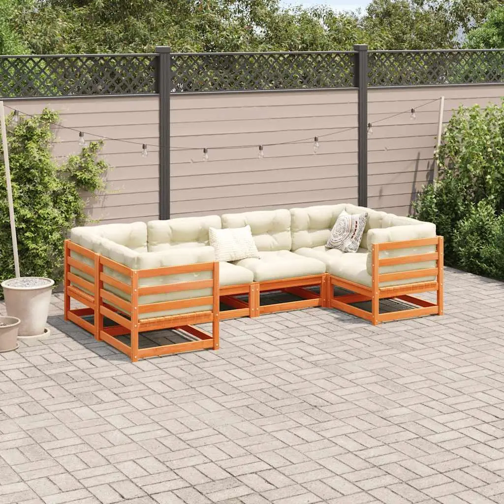 6-Piece Brown Outdoor Sofa Set with Cushions