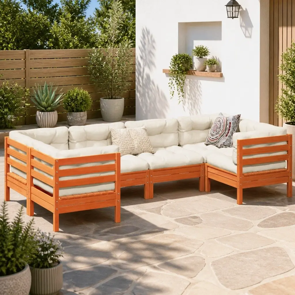 Garden Sofa Set Outdoor Furniture 6 Piece Brown Cushions Modular Patio