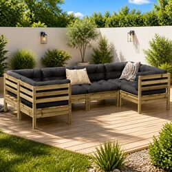 6 Piece Garden Sofa Set Outdoor Patio Furniture with Cushions Brown Wood
