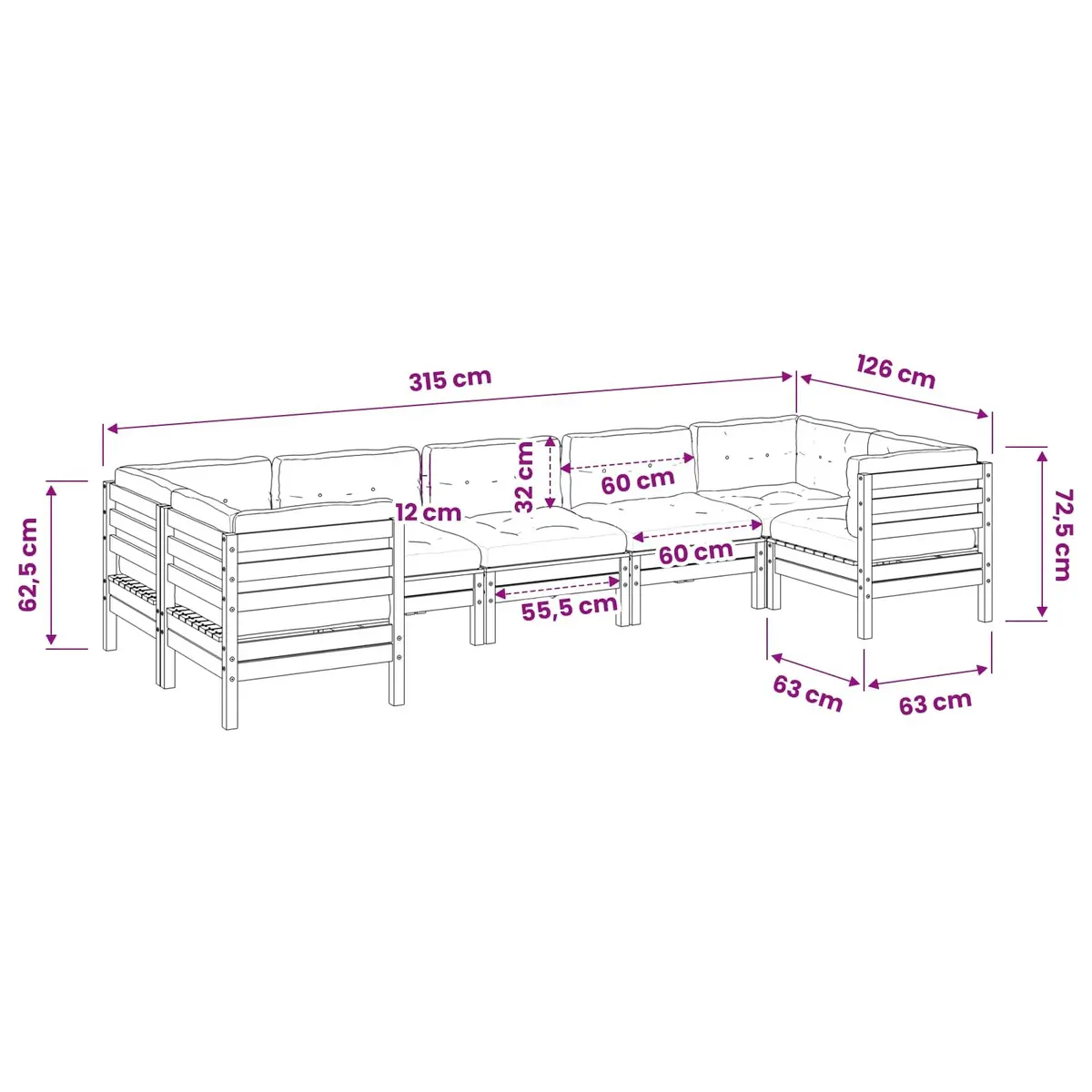 7 Piece Garden Sofa Set Outdoor Patio Furniture Brown Cushions Pinewood