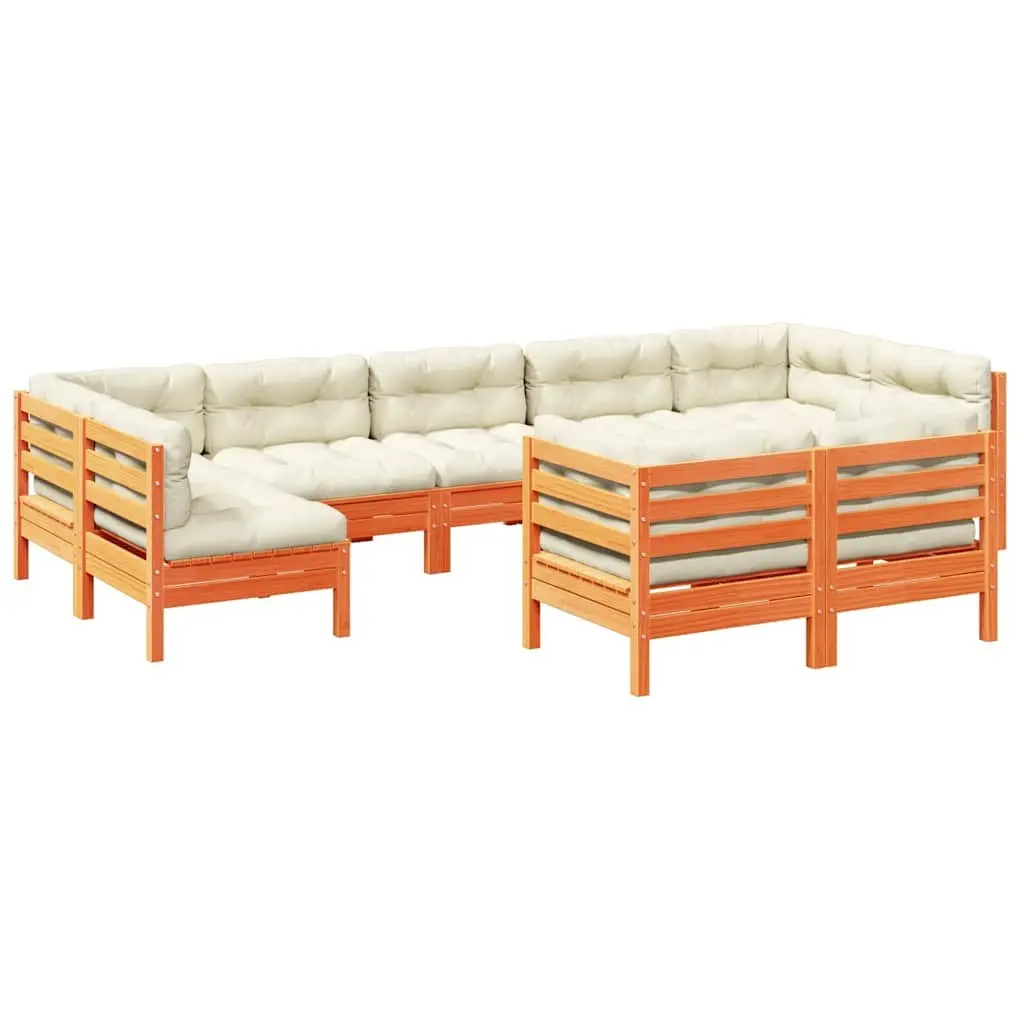 Garden Sofa Set 9 Piece Outdoor Furniture Brown Cushions Patio Seating Modular