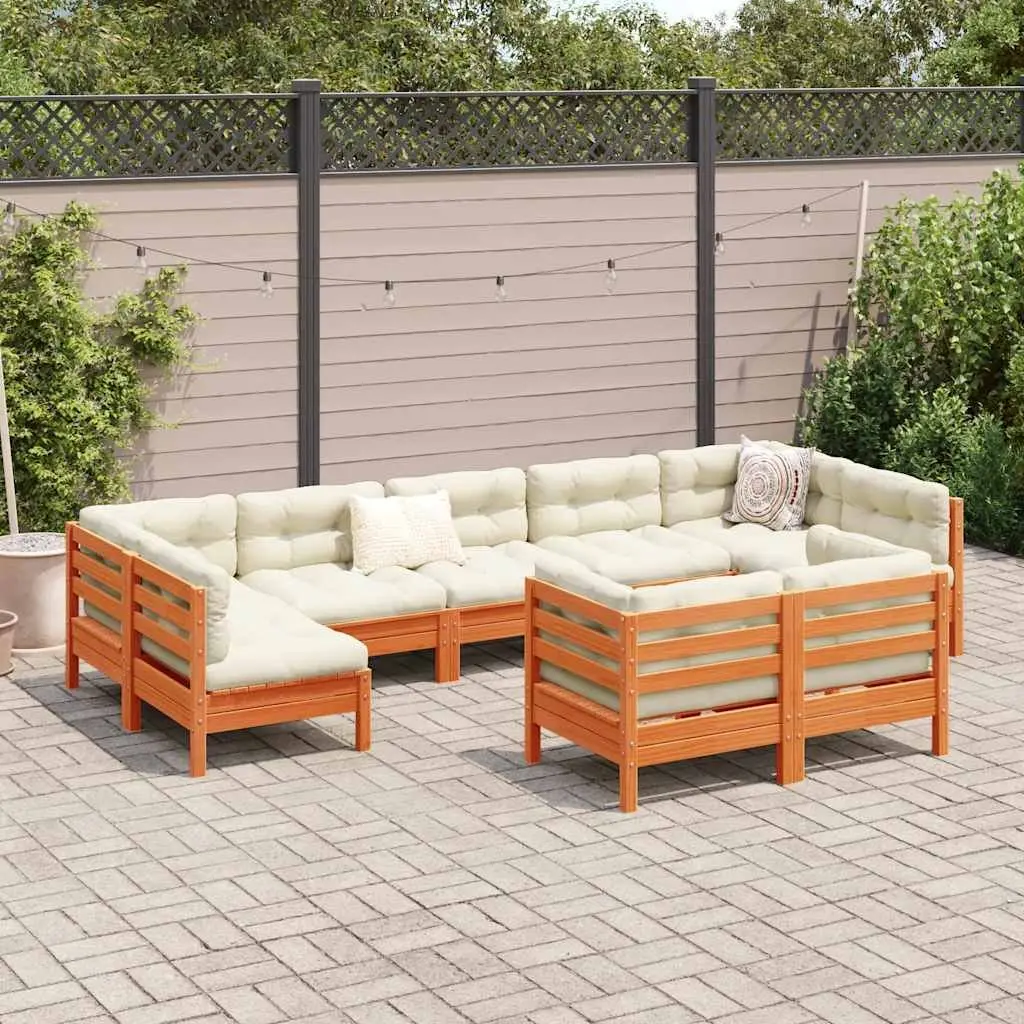 Garden Sofa Set 9 Piece Outdoor Furniture Brown Cushions Patio Seating Modular