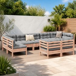 Garden Sofa Set 9 Piece Outdoor Furniture with Cushions Wood Patio Seating