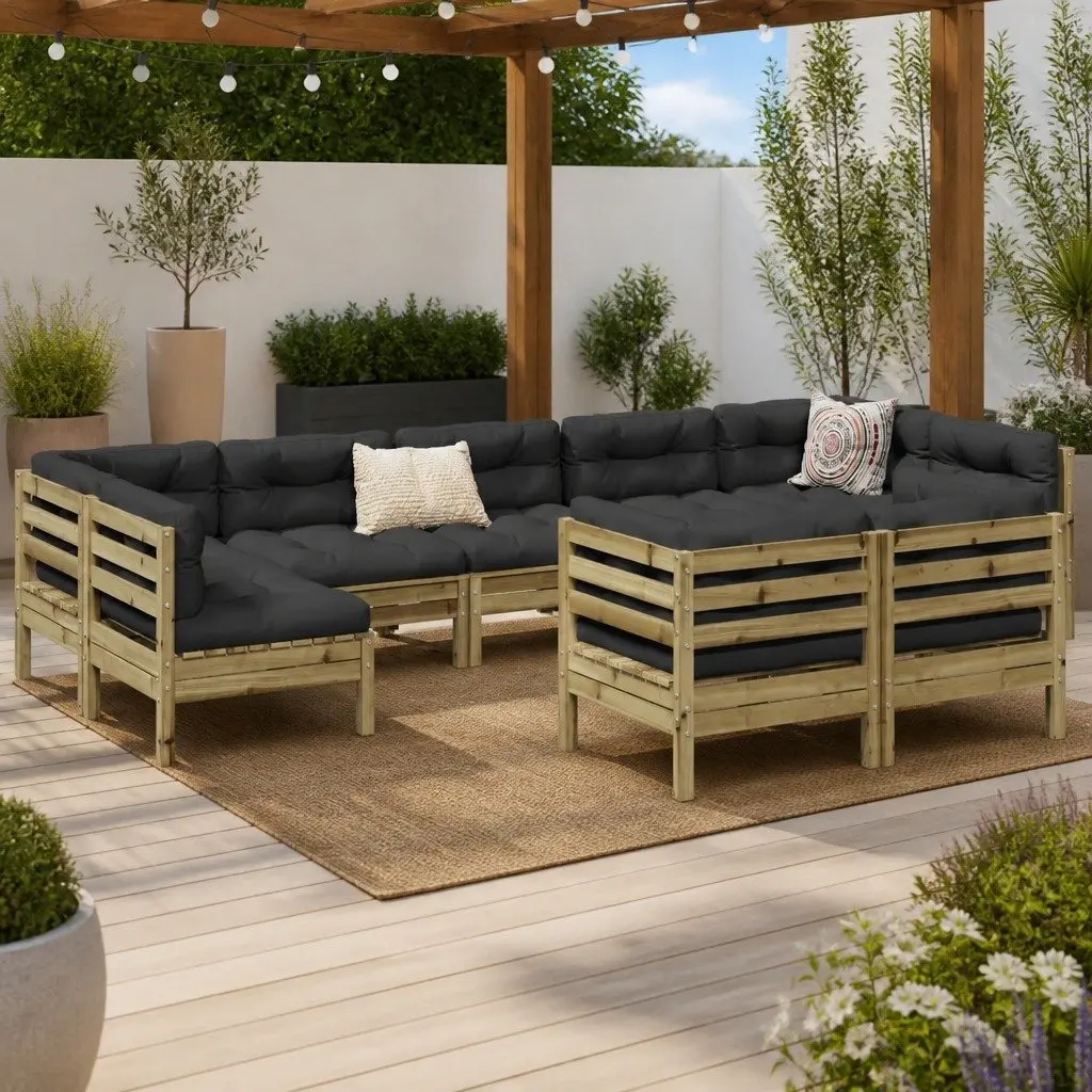 9 Piece Garden Sofa Set Outdoor Patio Furniture Brown