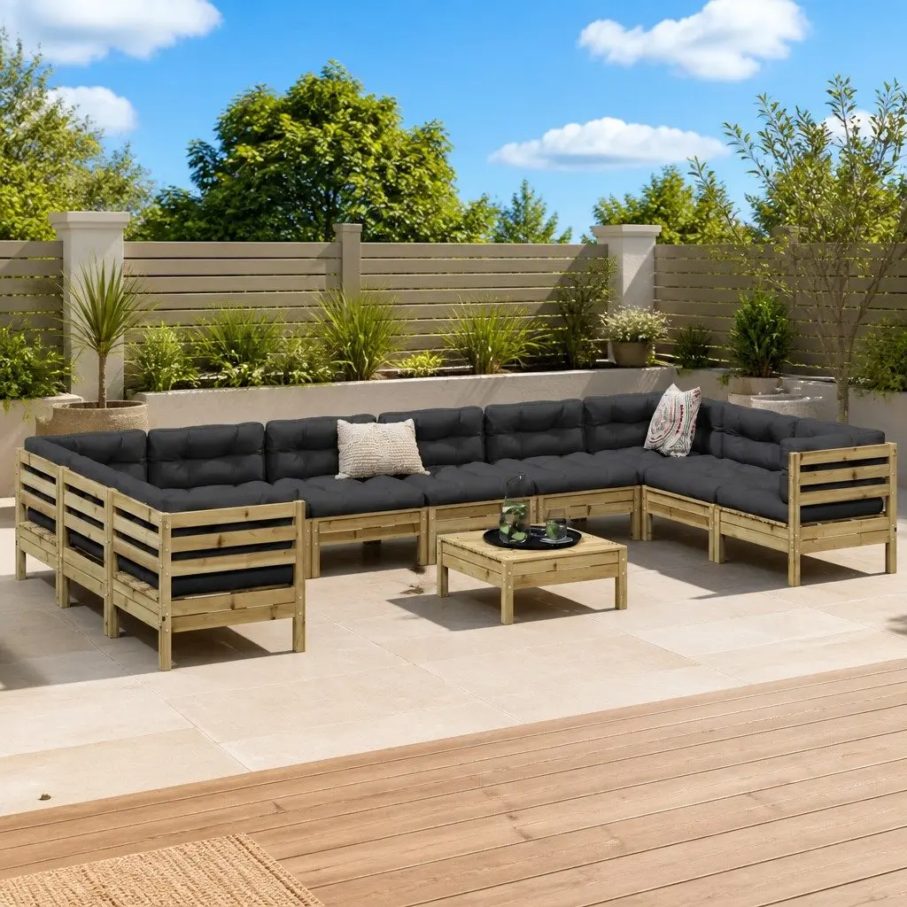 Garden Sofa Set 11 Piece Outdoor Furniture Brown Impregnated Pinewood with