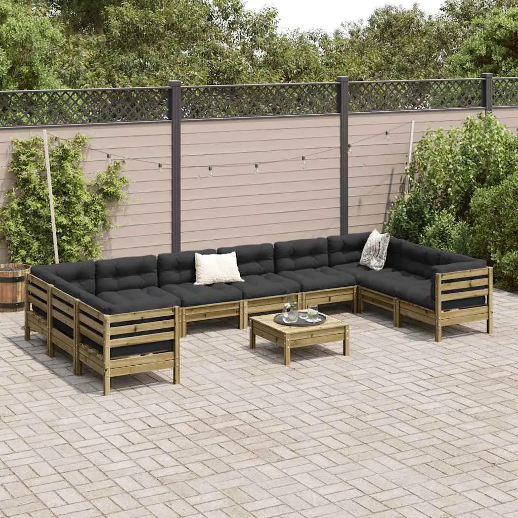 Garden Sofa Set 11 Piece Outdoor Furniture Brown Impregnated Pinewood with