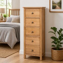 5 Drawer Solid Wood Tall Chest of Drawers: 110H cm