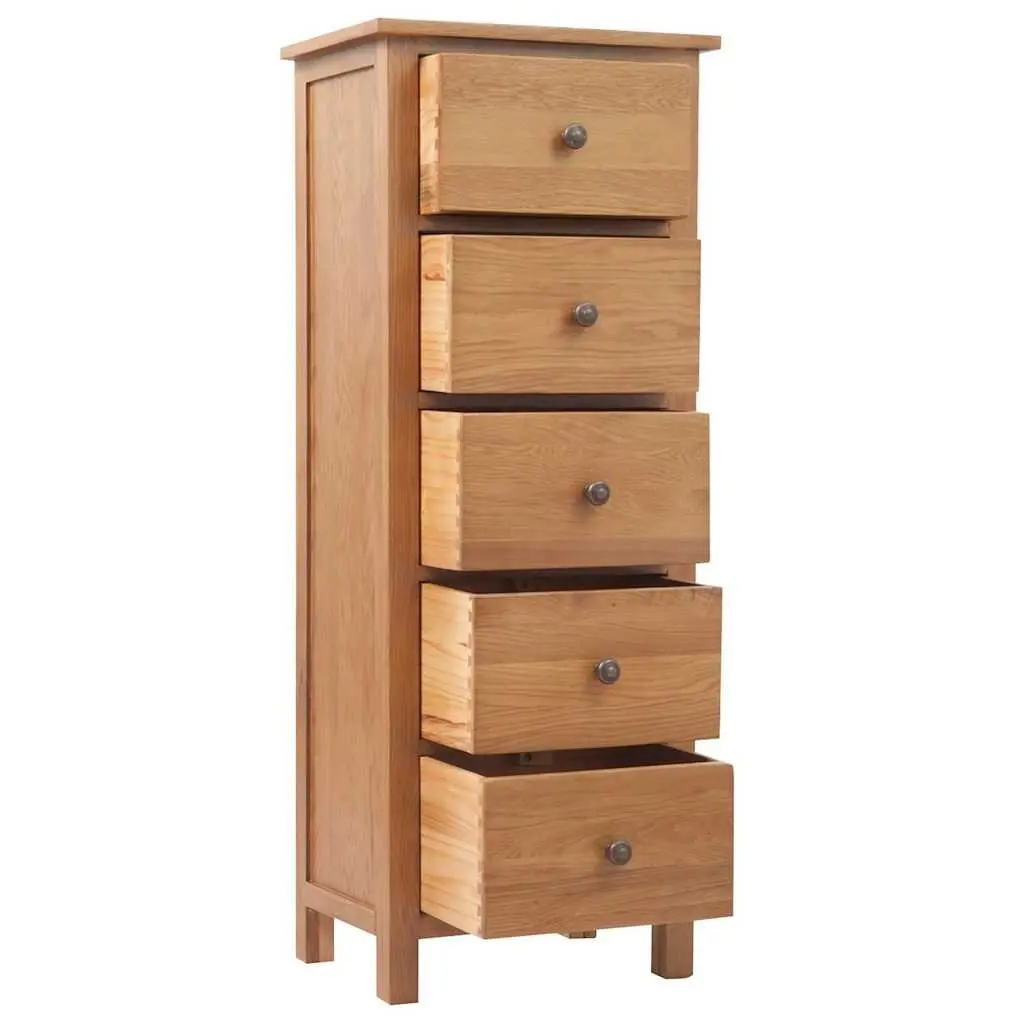 Tall Chest of Drawers Bedroom Living Room Hallway Solid Oak Wood 45x32x110 cm 5 Drawer Storage Cabinet