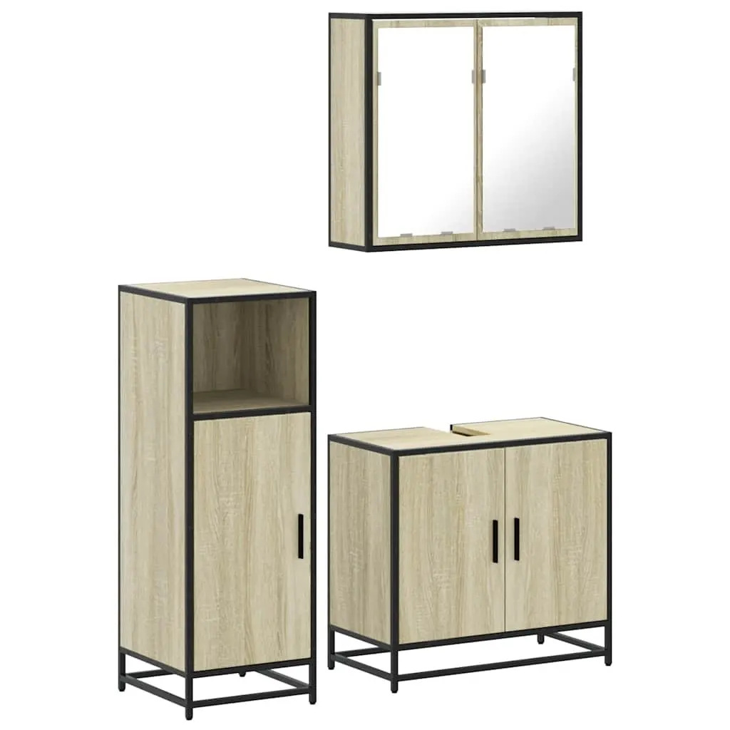 Bathroom Furniture Set 3 Piece for Bathroom Brown Vanity Mirror Cabinet Storage