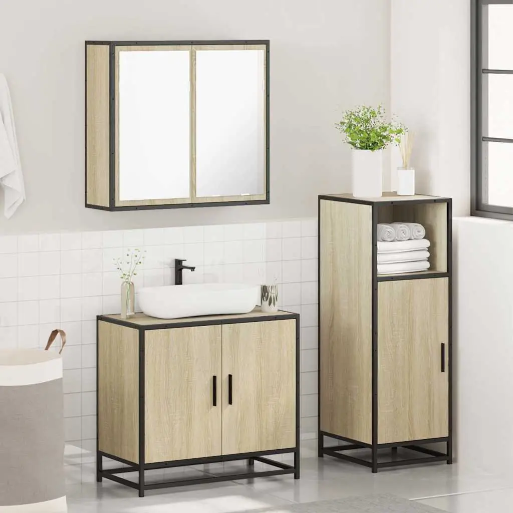 Bathroom Furniture Set 3 Piece for Bathroom Brown Vanity Mirror Cabinet Storage