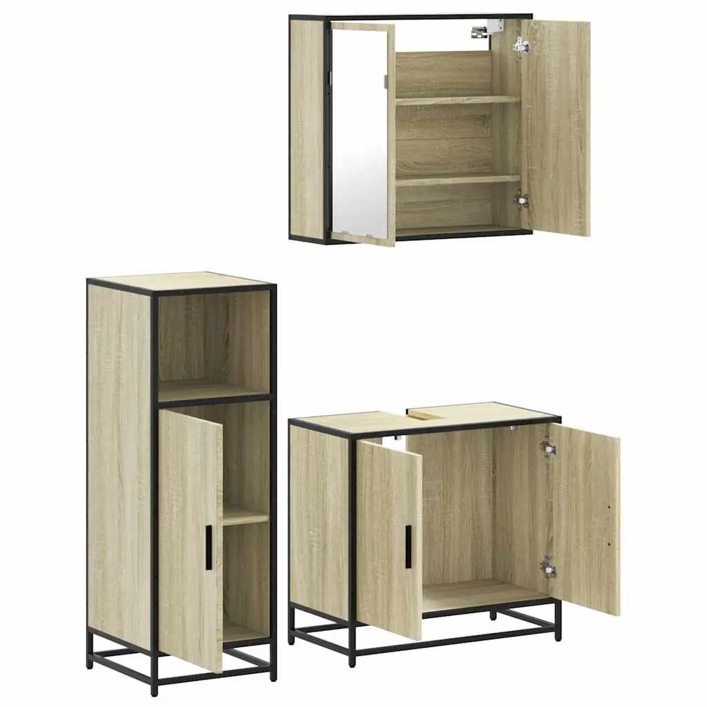 Bathroom Furniture Set 3 Piece for Bathroom Brown Vanity Mirror Cabinet Storage