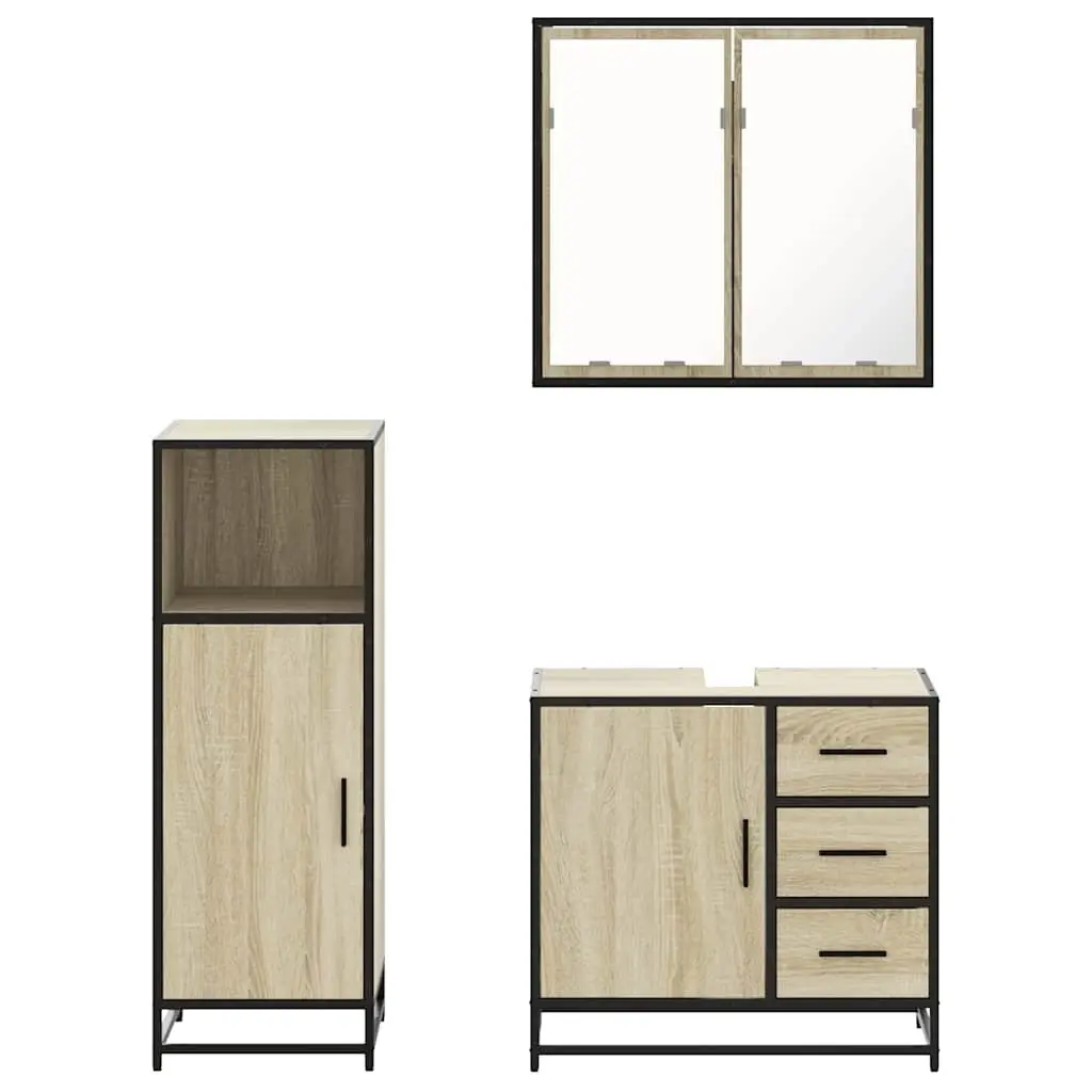 Bathroom Furniture Set 3 Piece Vanity Cabinet Mirror Storage Engineered Wood