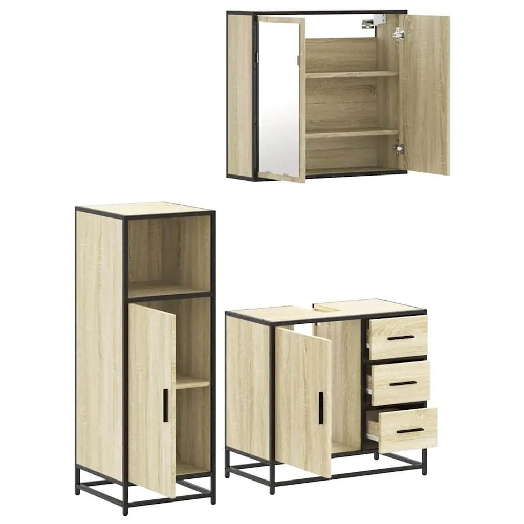 Bathroom Furniture Set 3 Piece Vanity Cabinet Mirror Storage Engineered Wood