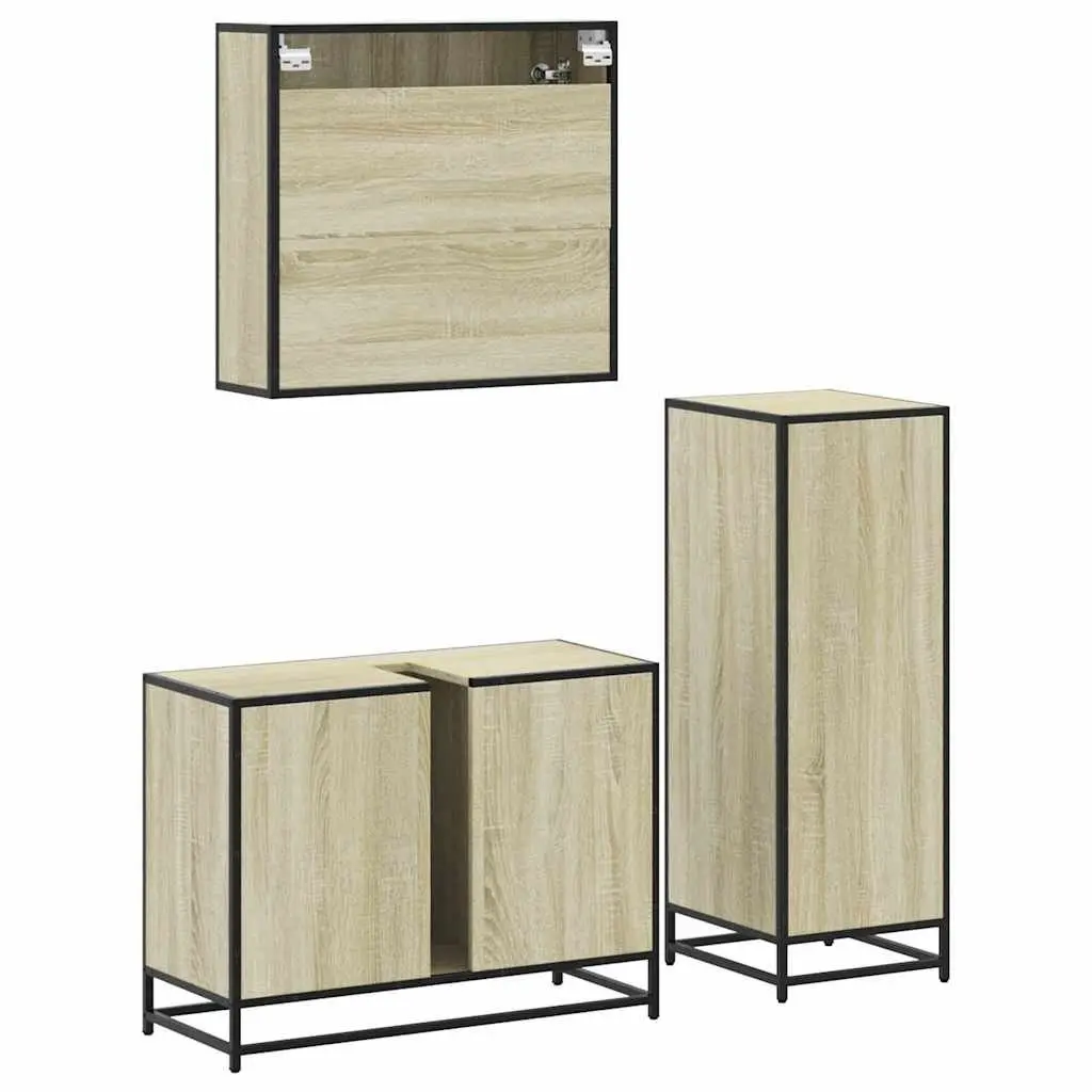 Bathroom Furniture Set 3 Piece Brown Vanity Cabinet Mirror Storage Unit