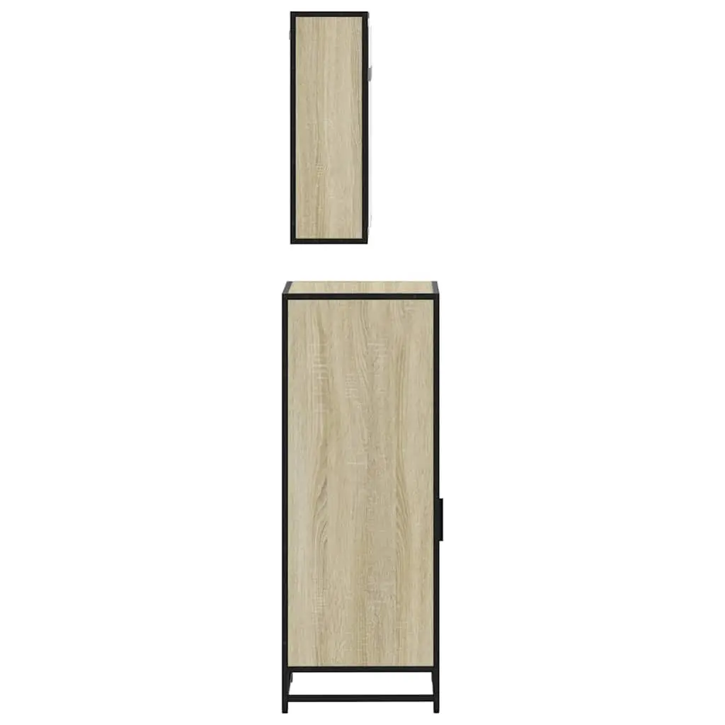 Bathroom Furniture Set 3 Piece Brown Engineered Wood Vanity Cabinet Mirror