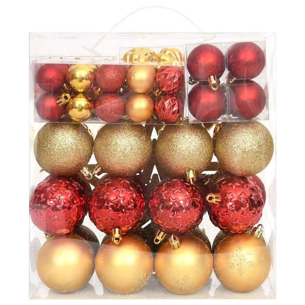 Christmas Bauble Ornament Set 70 Piece Gold Red Shatterproof Tree Decorations