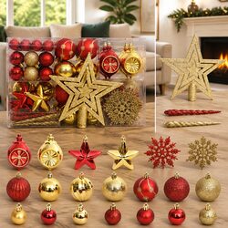 108-Piece Shatterproof Christmas Bauble Ornament Set in Gold and Red